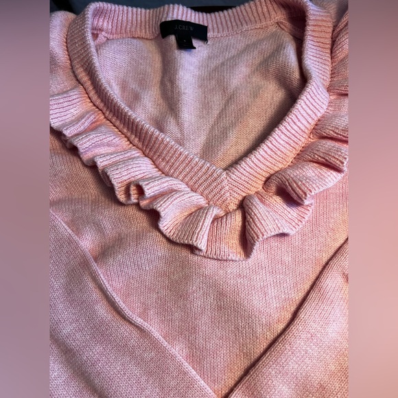 J. Crew Pink Ruffle V-Neck Sweater - Picture 4 of 6